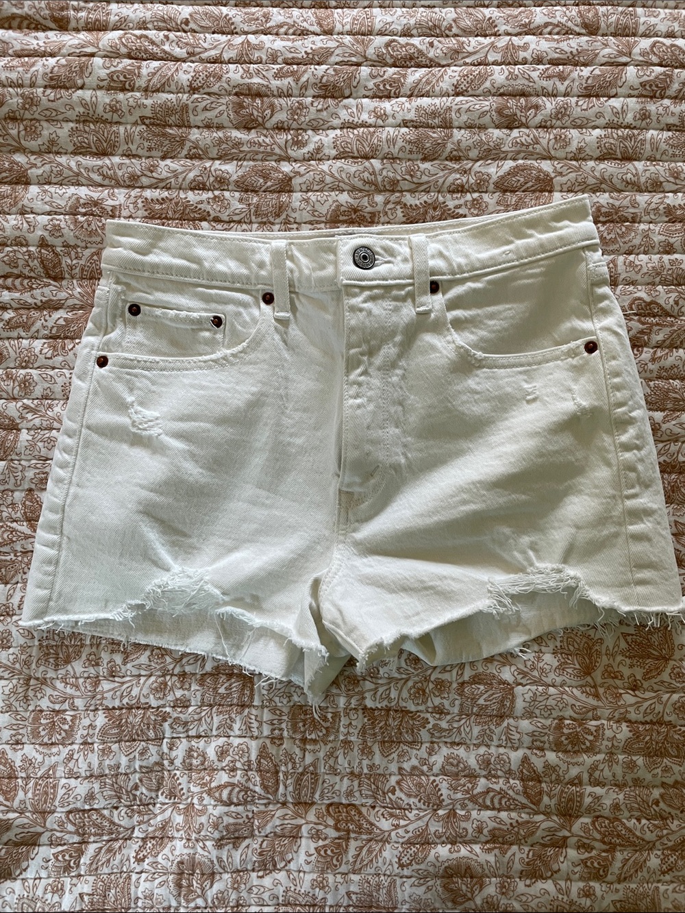 Abercrombie Mom Short High Rise White Denim Shorts